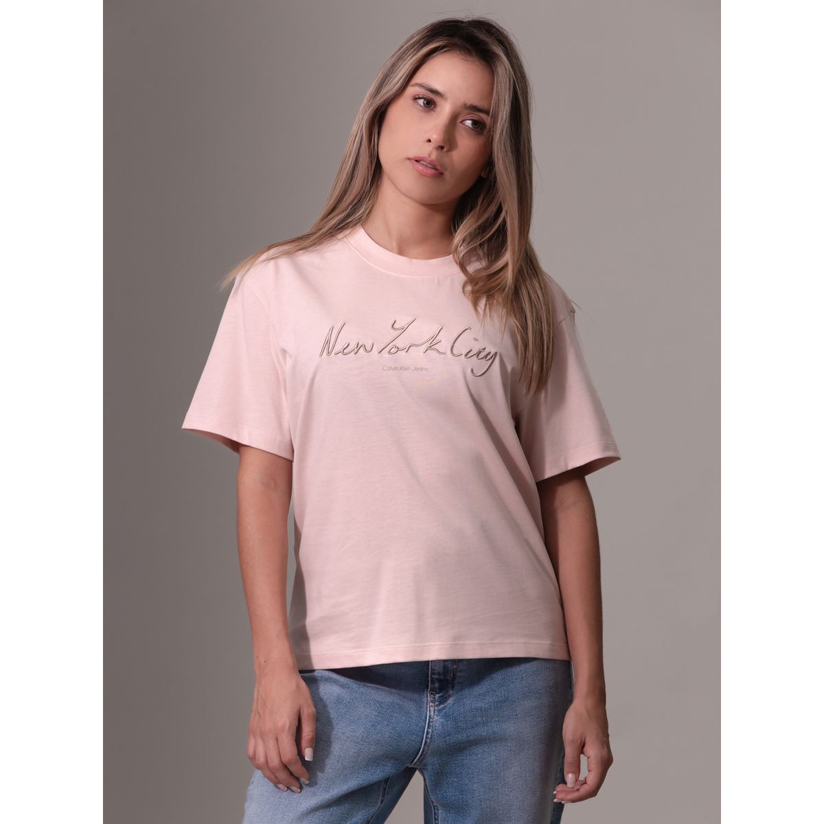 CALVIN KLEIN - Polera Embroidered Nyc Relaxed Rosado Calvin Klein