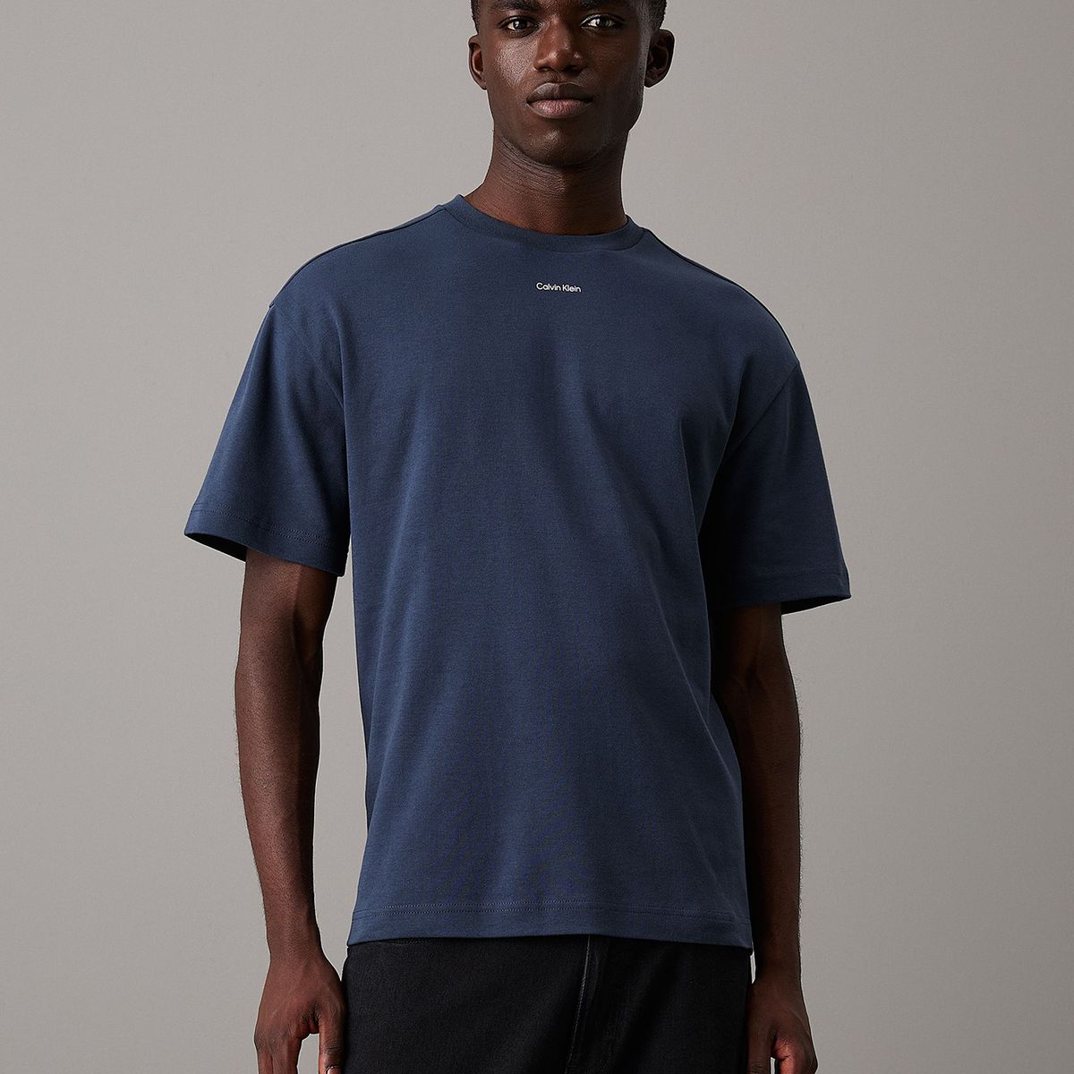 CALVIN KLEIN - Polera Nano Logo Interlock Azul Calvin Klein