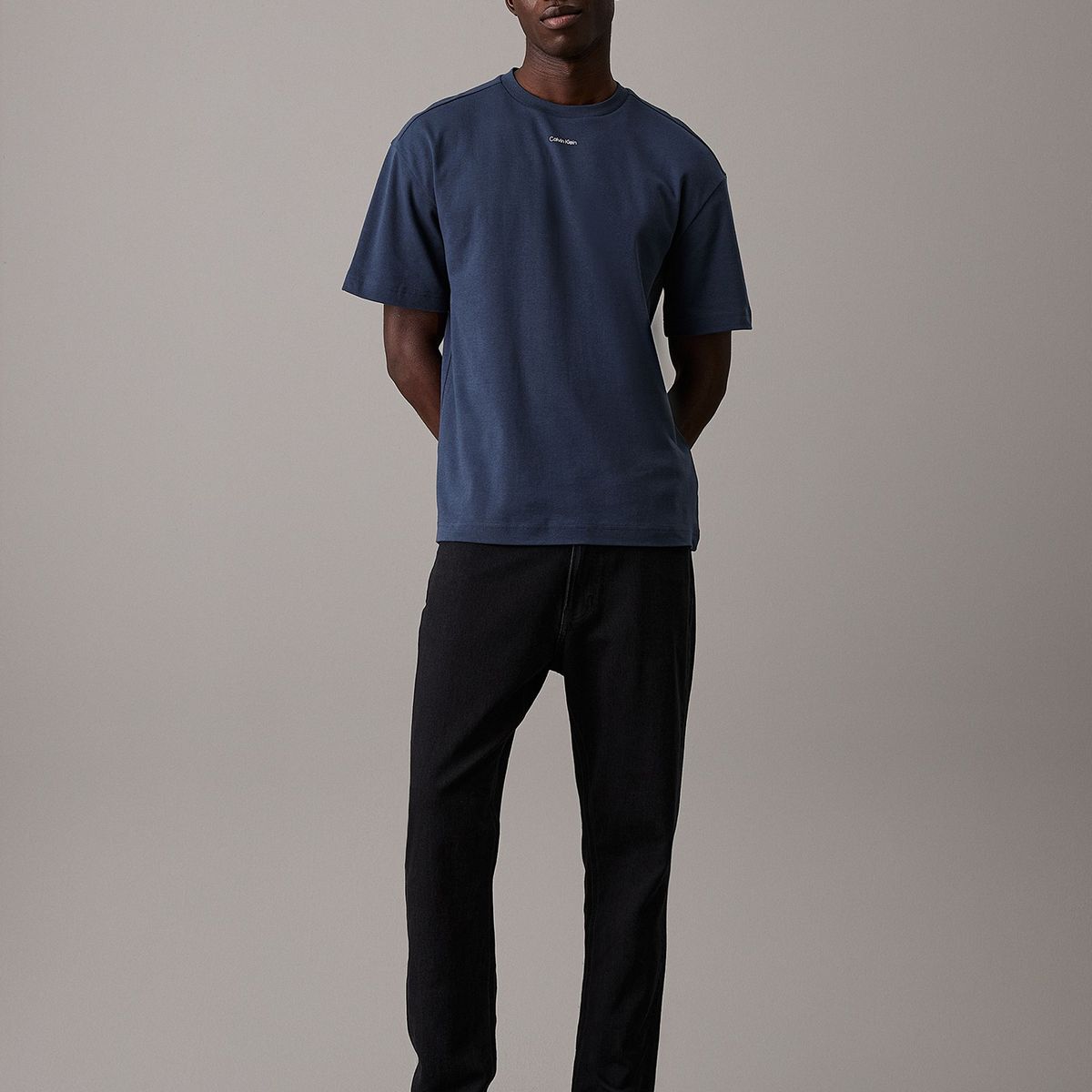 CALVIN KLEIN - Polera Nano Logo Interlock Azul Calvin Klein