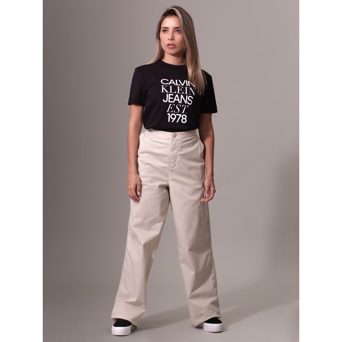 CALVIN KLEIN - Pantalón Cargo Brushed Cotton Crema Calvin Klein