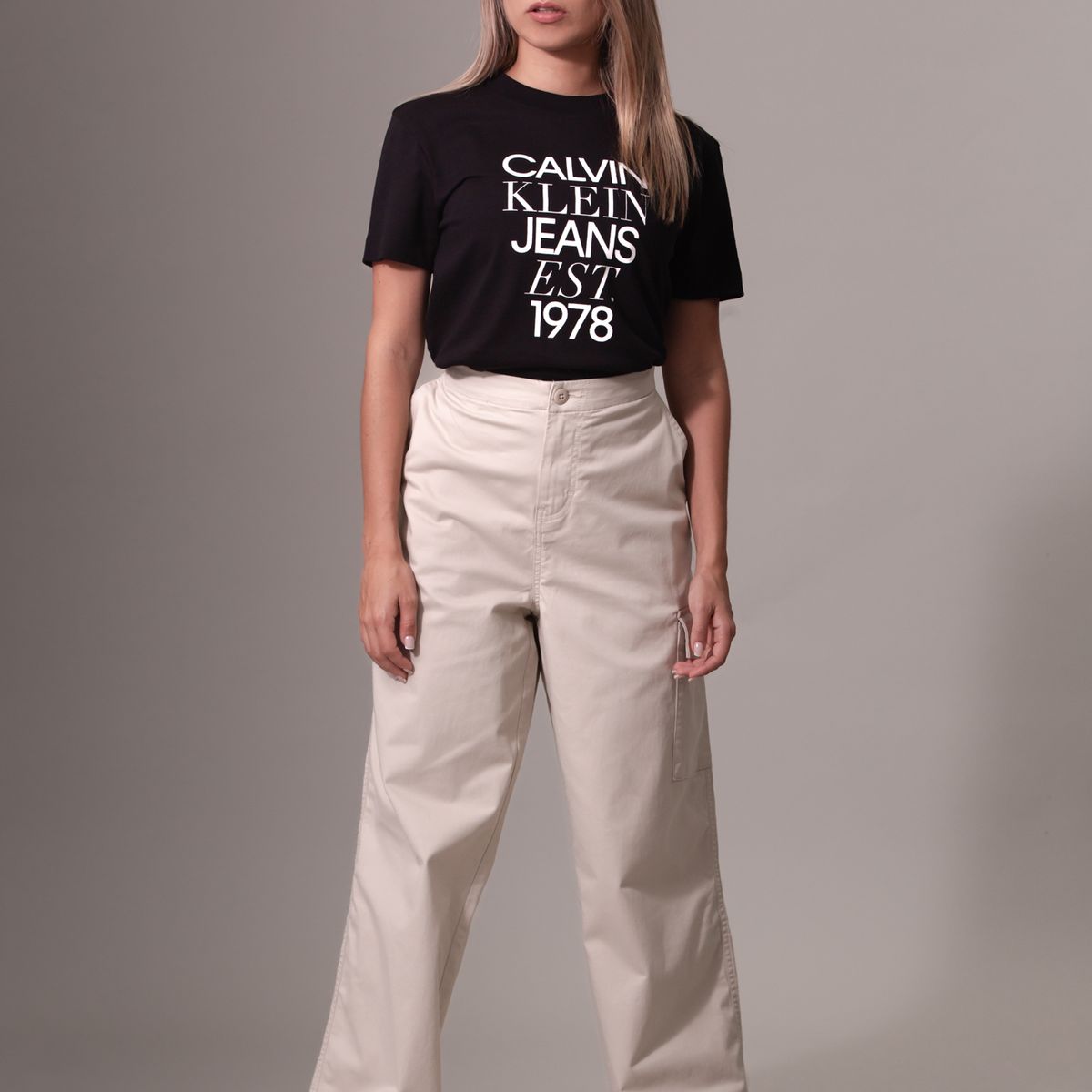 CALVIN KLEIN - Pantalón Cargo Brushed Cotton Crema Calvin Klein