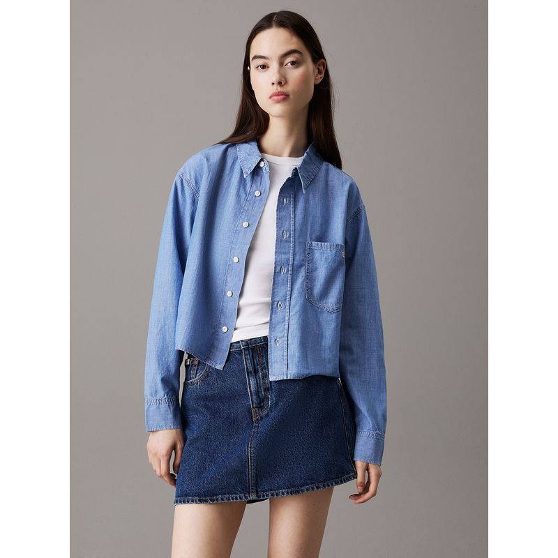 CALVIN KLEIN - Camisa Cropped Dad Azul Calvin Klein