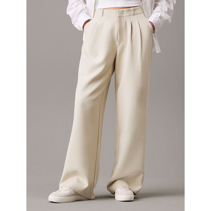 CALVIN KLEIN - Pantalón Stretch Crepe Straight Crema Calvin Klein