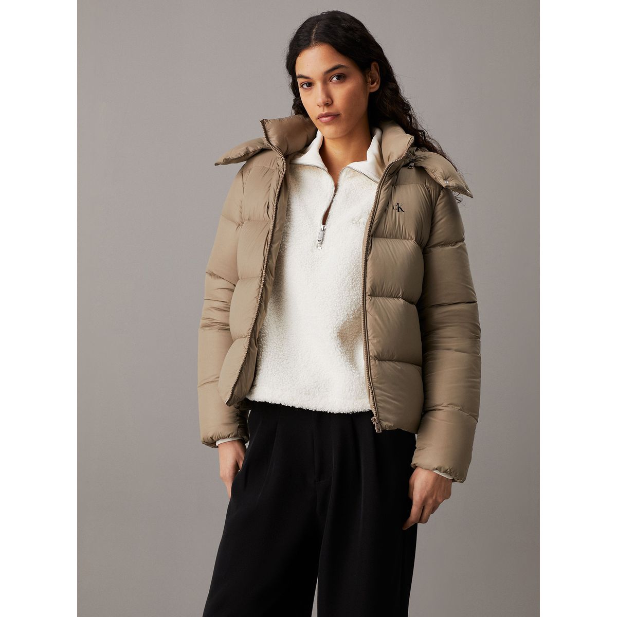 CALVIN KLEIN - Parka Down Short Puffer Beige Calvin Klein PAV