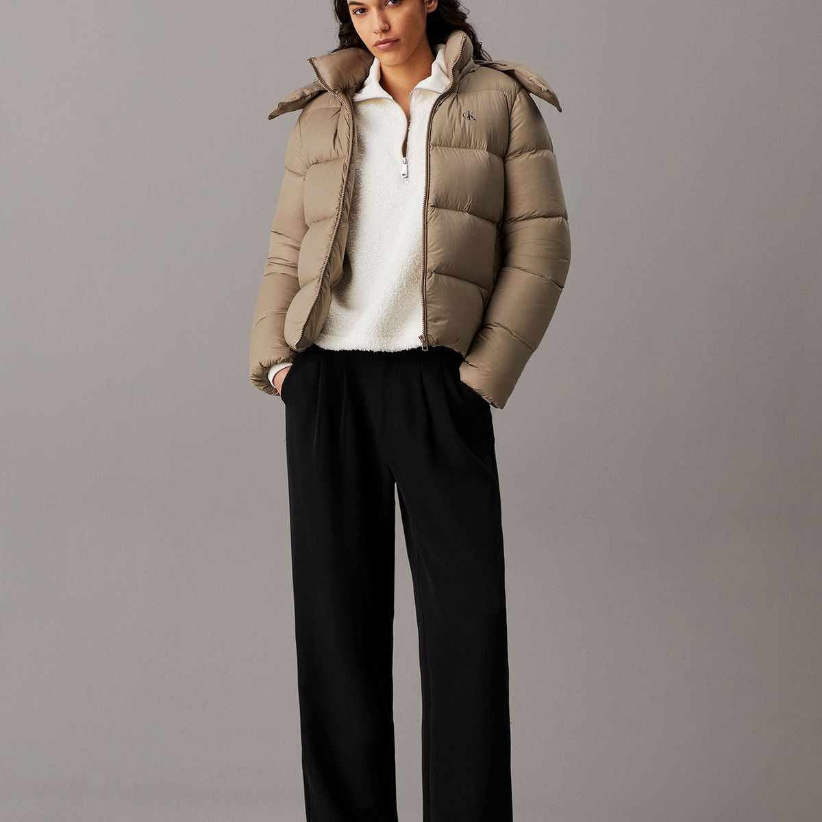 CALVIN KLEIN - Parka Down Short Puffer Beige Calvin Klein PAV