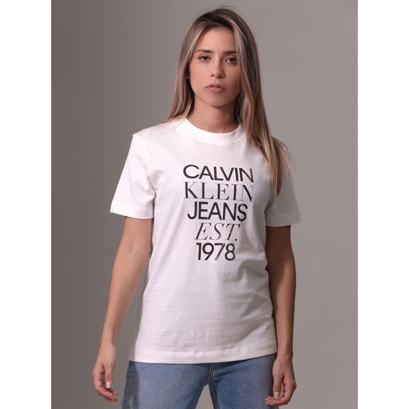 CALVIN KLEIN - Polera Mixed Logo Regular Blanco Calvin Klein
