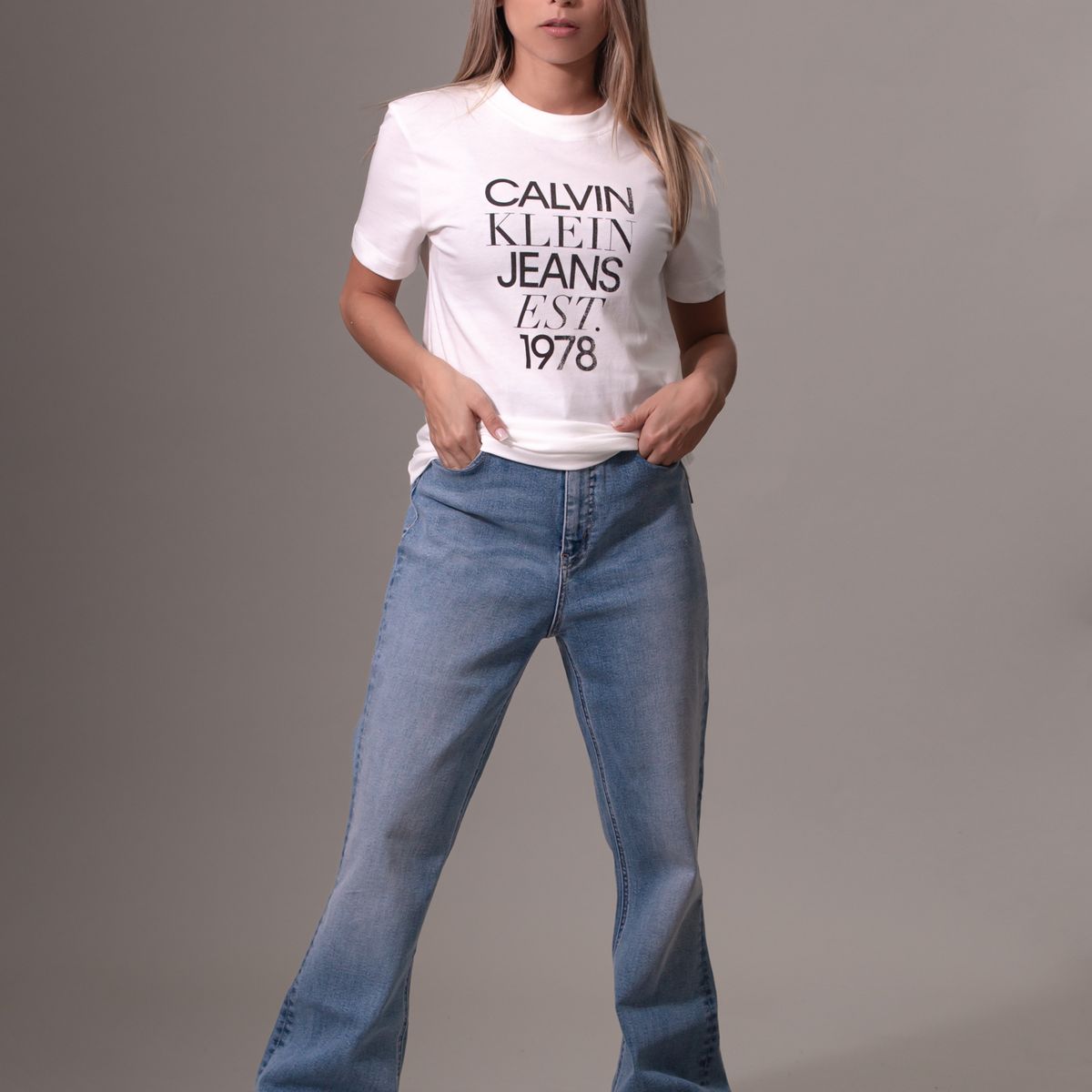 CALVIN KLEIN - Polera Mixed Logo Regular Blanco Calvin Klein