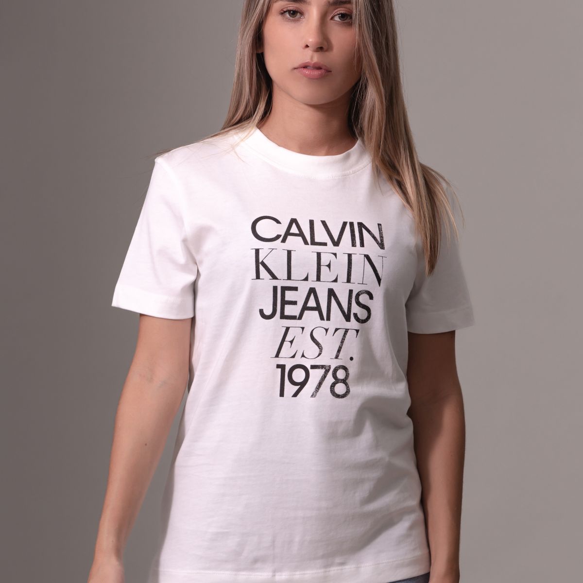 CALVIN KLEIN - Polera Mixed Logo Regular Blanco Calvin Klein