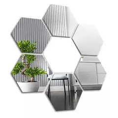 GENERICO - Pack X6 Vinilo Espejo Pared Adhesivo Hexagonal Decorativo
