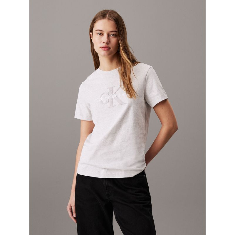 CALVIN KLEIN - Polera Chenille Monologo Gris Calvin Klein