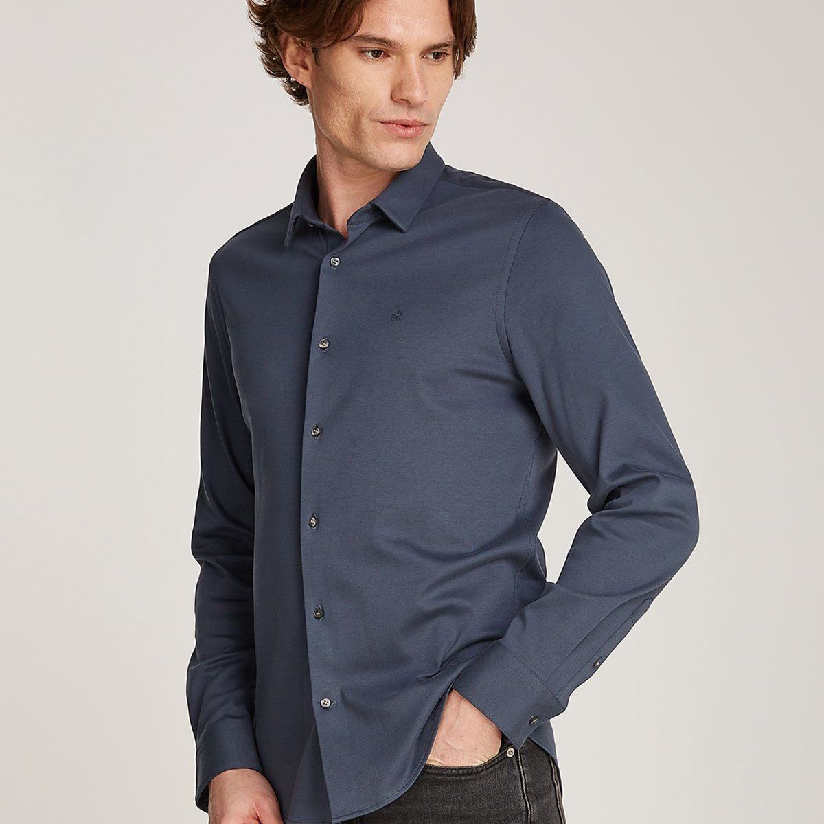 CALVIN KLEIN - Camisa de punto slim suave Azul Calvin Klein
