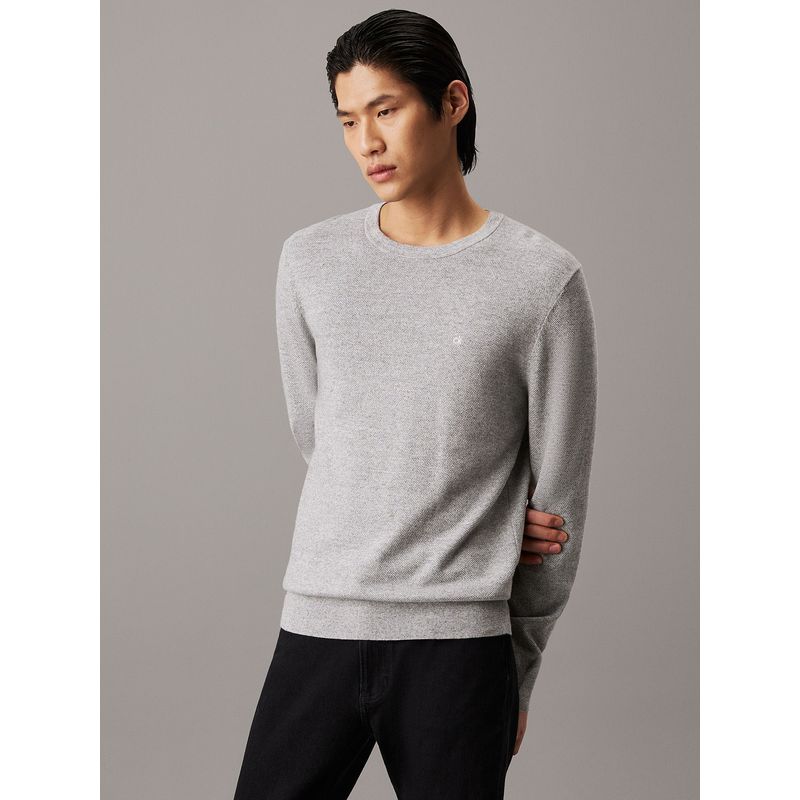 CALVIN KLEIN - Sweater Micro Pique Structure Sweater Gris Calvin Klein