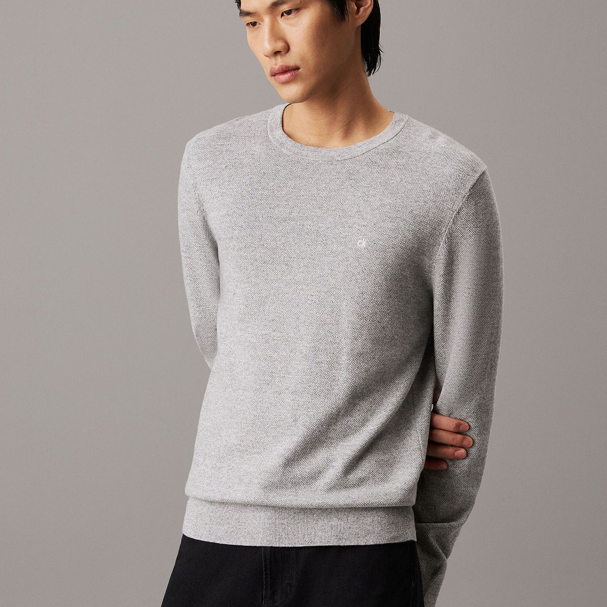CALVIN KLEIN - Sweater Micro Pique Structure Sweater Gris Calvin Klein