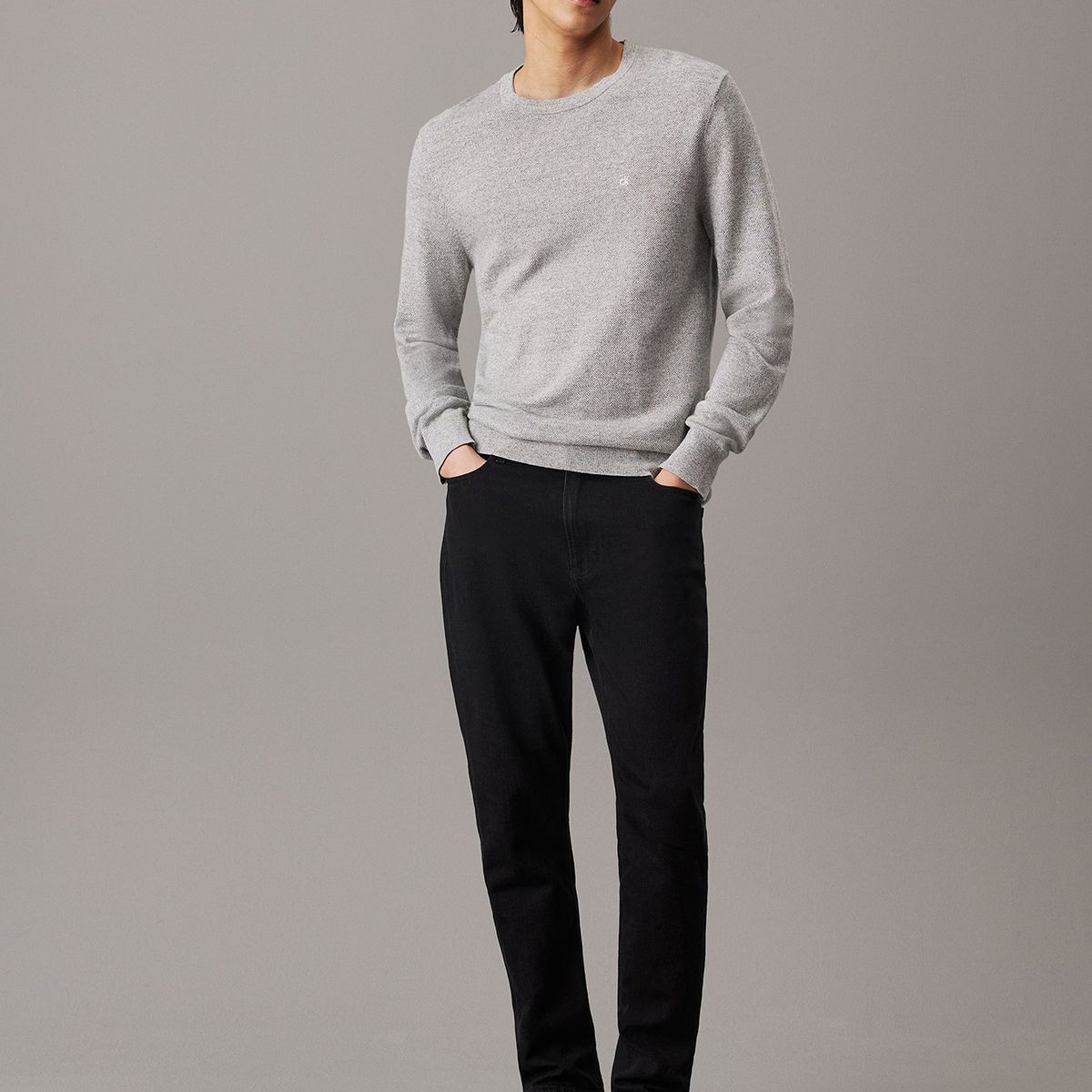 CALVIN KLEIN - Sweater Micro Pique Structure Sweater Gris Calvin Klein