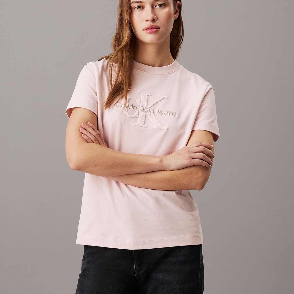CALVIN KLEIN - Polera Chenille Monologo Rosado Calvin Klein