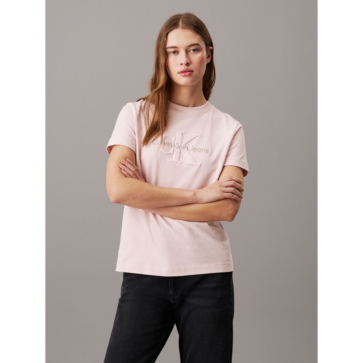 CALVIN KLEIN - Polera Chenille Monologo Rosado Calvin Klein