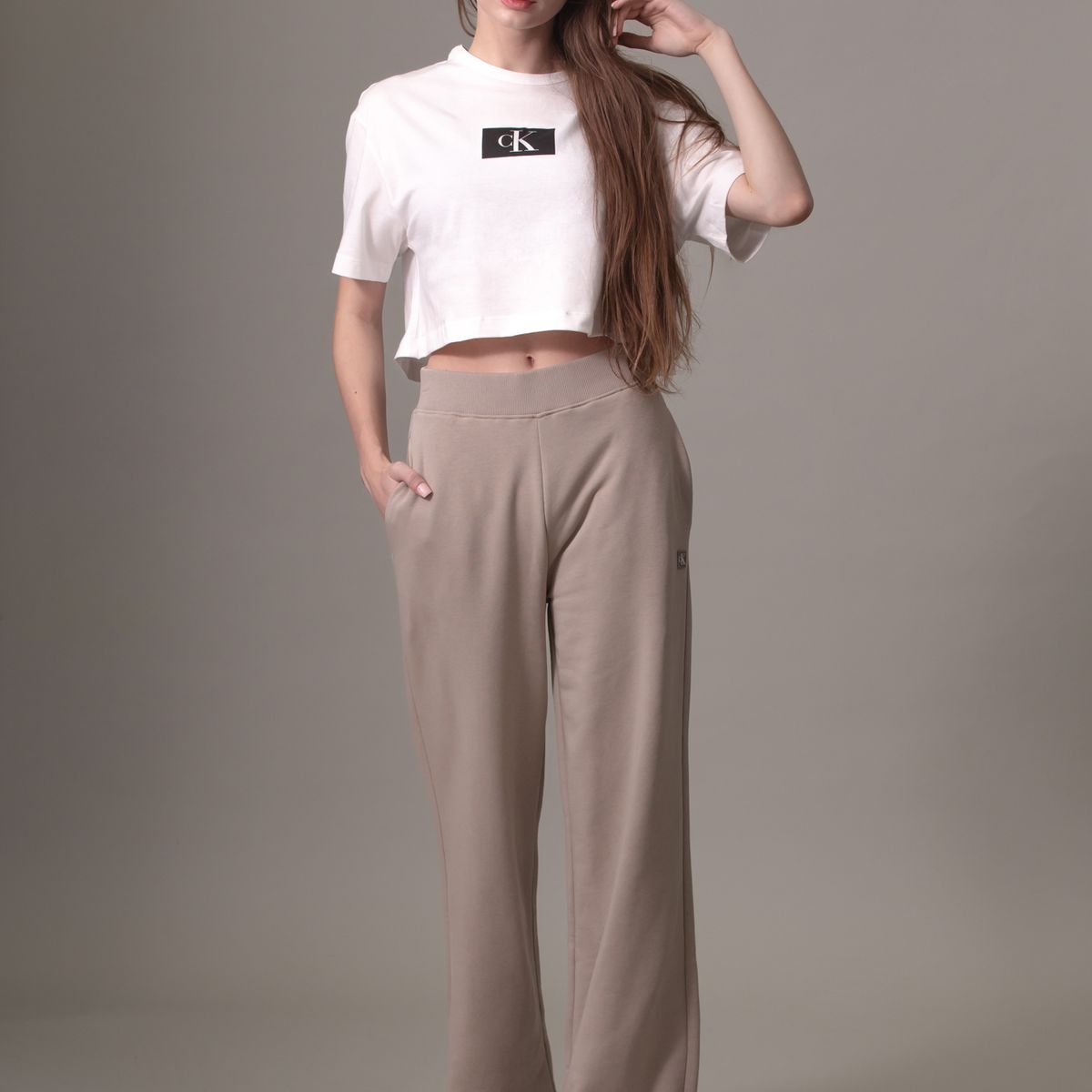 CALVIN KLEIN - Jogger Ck Embro Badge Beige Calvin Klein