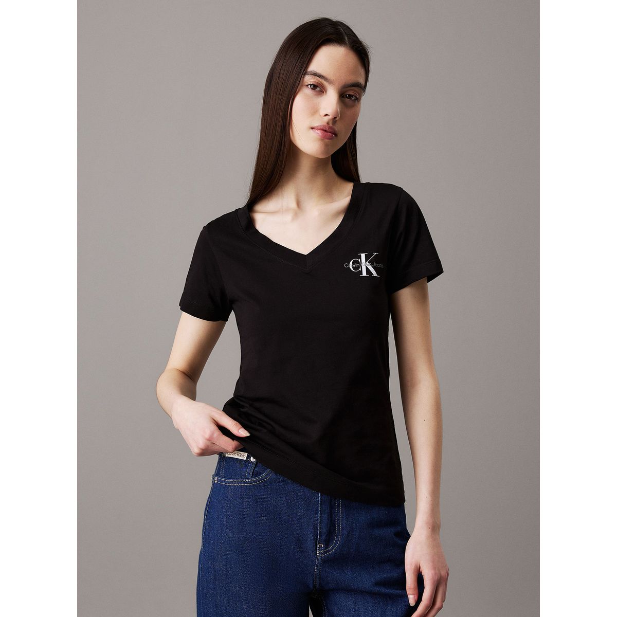 CALVIN KLEIN - Pack 2 Poleras Monologo V-Neck Negro Calvin Klein