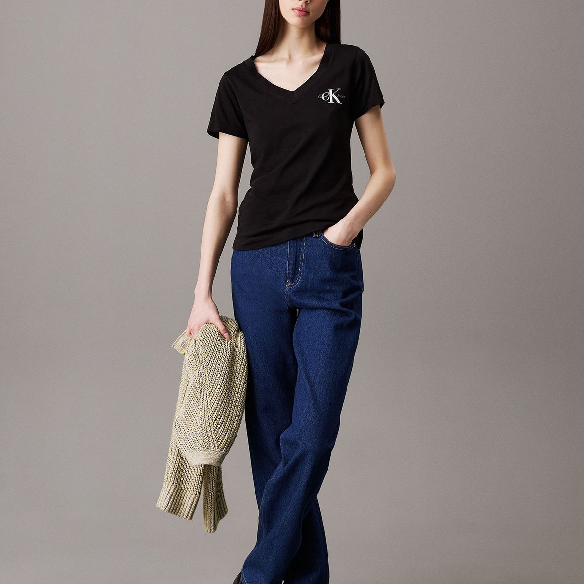 CALVIN KLEIN - Pack 2 Poleras Monologo V-Neck Negro Calvin Klein