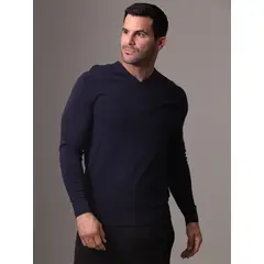 CALVIN KLEIN - Sweater Merino Vneck Sweater Azul