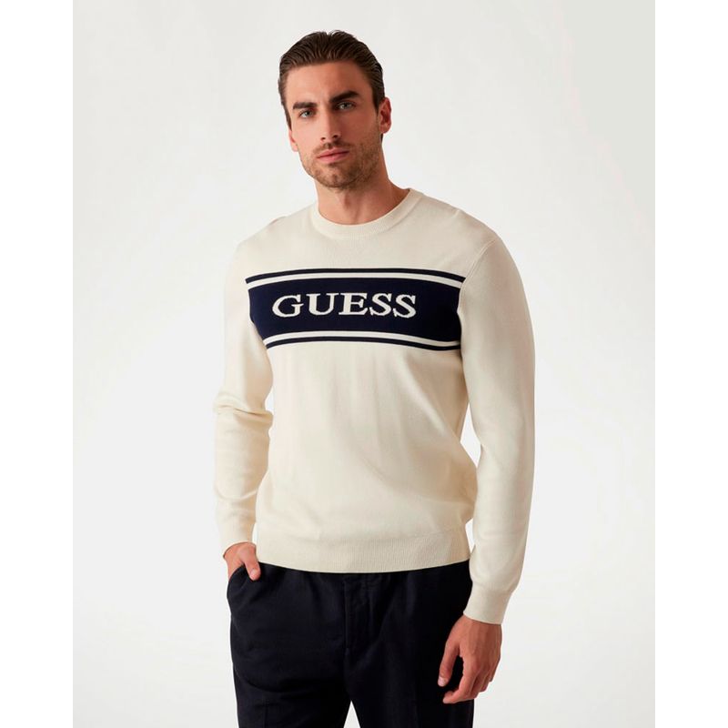 GUESS - Sweater Flick Cn Blocking Swtr Blanco Guess