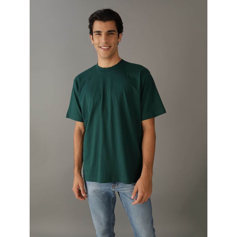 CALVIN KLEIN - Polera Woven Label Relaxed Verde Calvin Klein