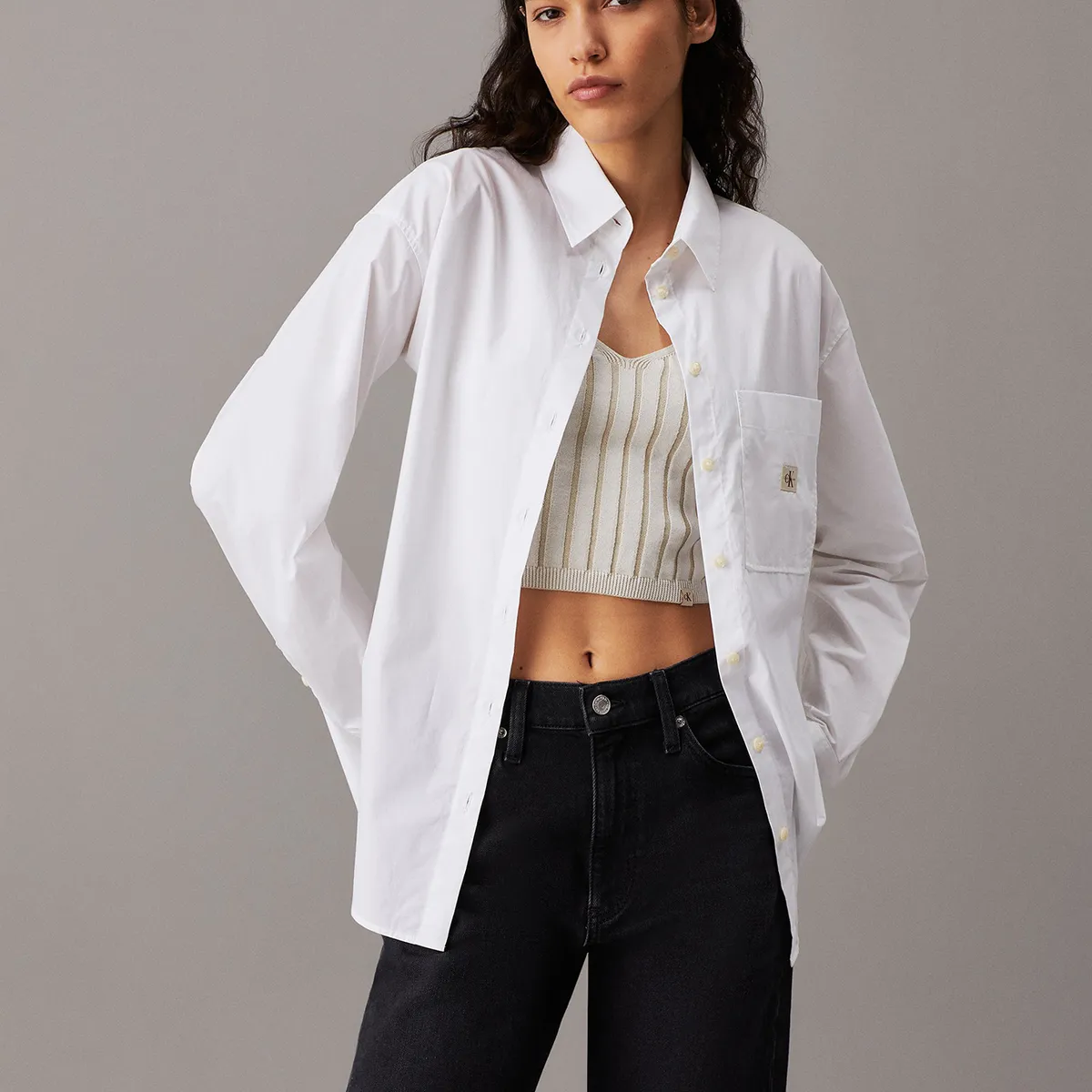 CALVIN KLEIN - Camisa Woven Label Relaxed Blanco Calvin Klein