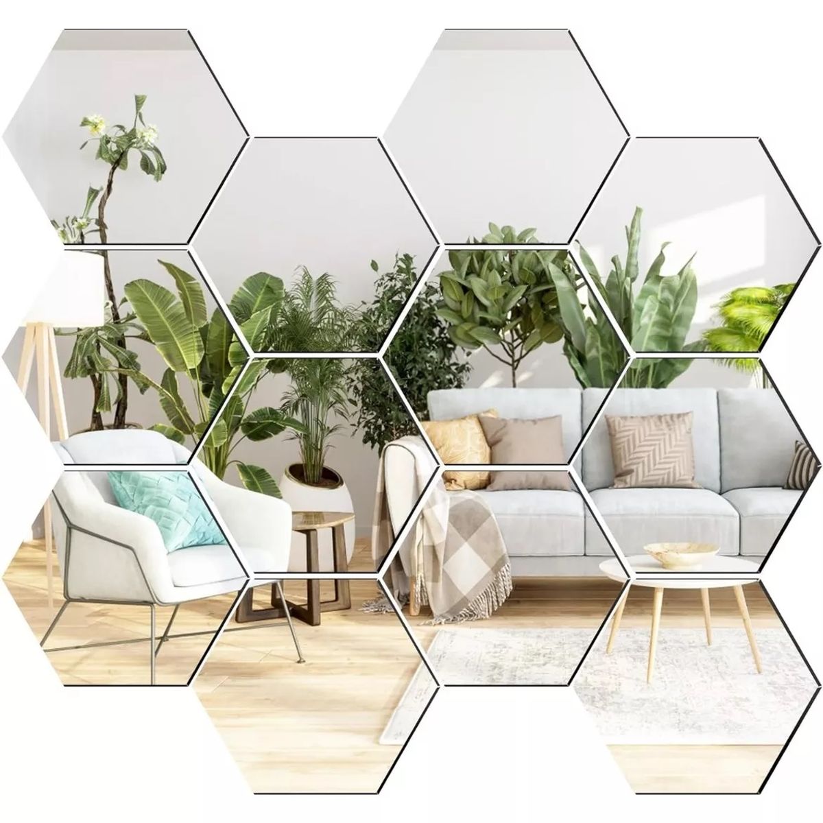 GENERICO - Pack X12 Vinilo Espejo Pared Adhesivo Hexagonal Decorativo