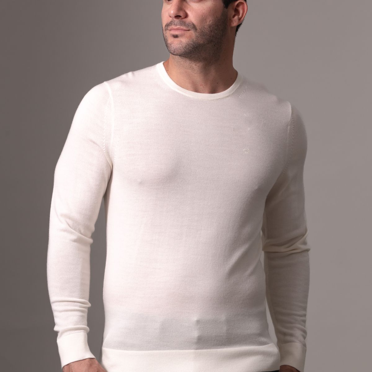 CALVIN KLEIN - Sweater Superior Wool Crew Neck Swea Blanco Calvin Klein
