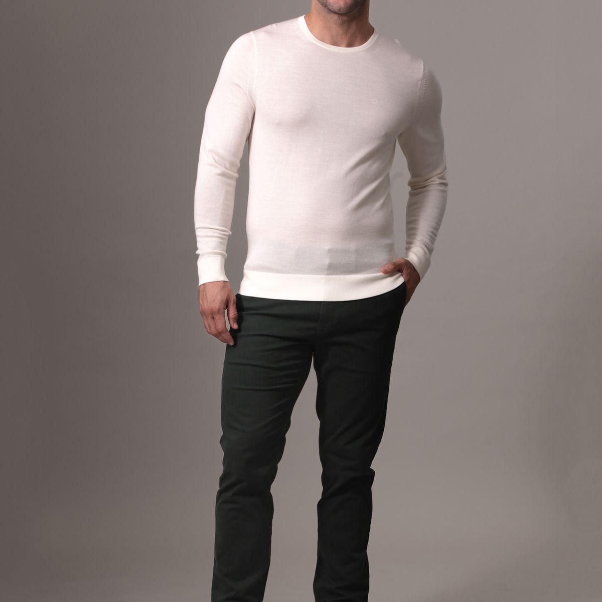 CALVIN KLEIN - Sweater Superior Wool Crew Neck Swea Blanco Calvin Klein