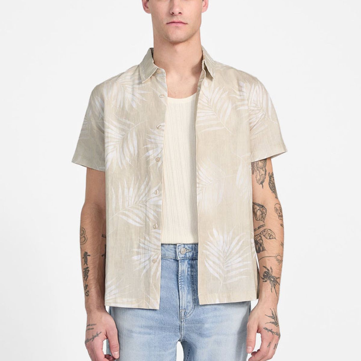 GUESS - Camisa Ss Slub Textured Palm Shirt Surtido Guess