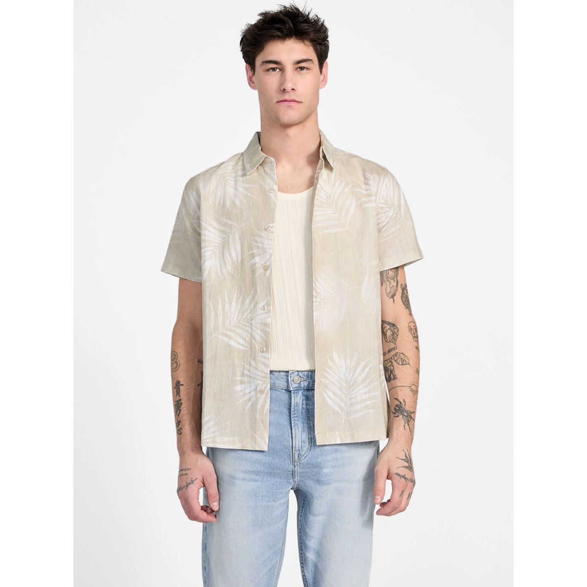 GUESS - Camisa Ss Slub Textured Palm Shirt Surtido Guess