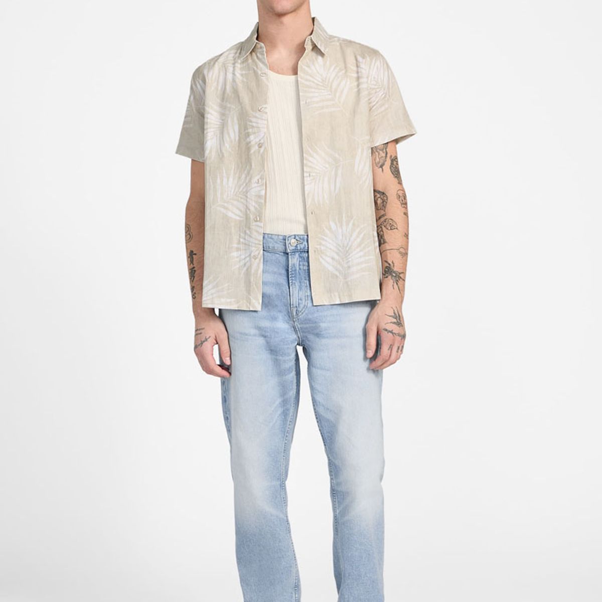GUESS - Camisa Ss Slub Textured Palm Shirt Surtido Guess