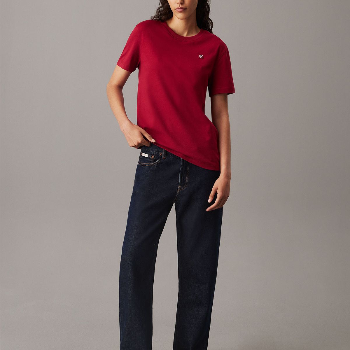 CALVIN KLEIN - Polera Ck Embro Badge Regular Rojo Calvin Klein