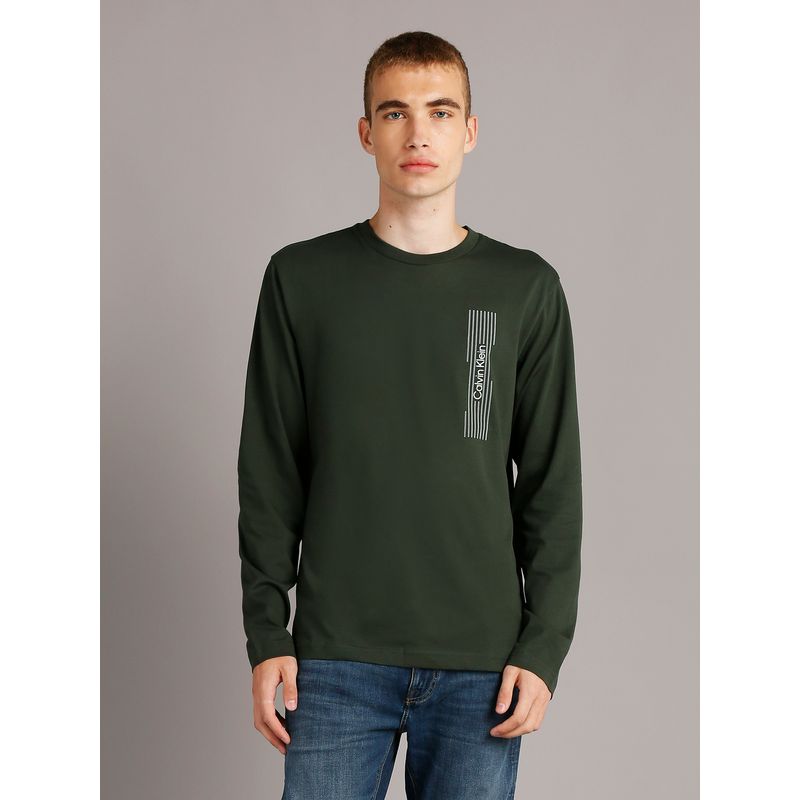 CALVIN KLEIN - Polera LS Horizontal Logo Verde Calvin Klein