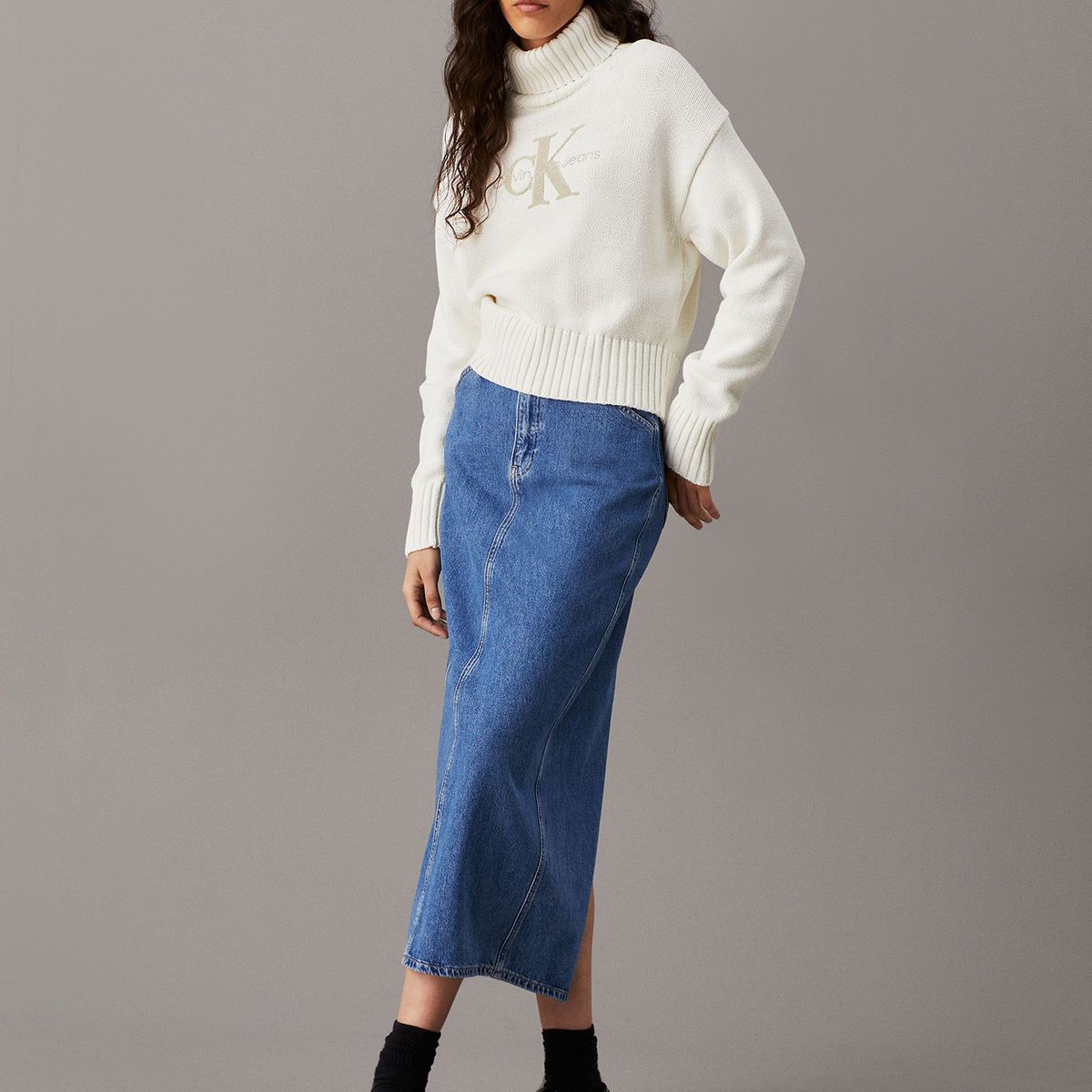 CALVIN KLEIN - Sweater Chenille Monologo Crema Calvin Klein