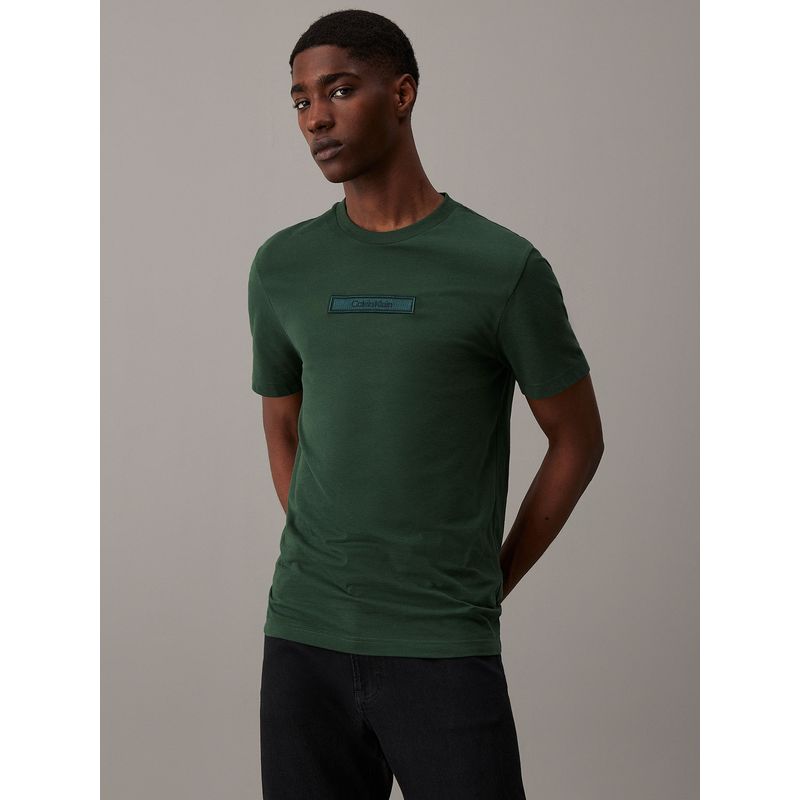 CALVIN KLEIN - Polera Embroidered Logo Peached Verde Calvin Klein