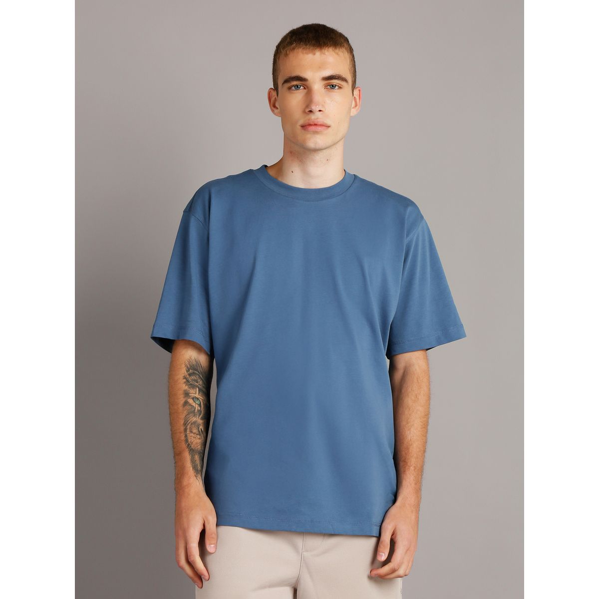 CALVIN KLEIN - Polera Woven Label Relaxed Azul Calvin Klein