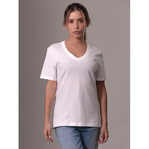 CALVIN KLEIN - Polera Ck Embro Badge V-Neck Blanco