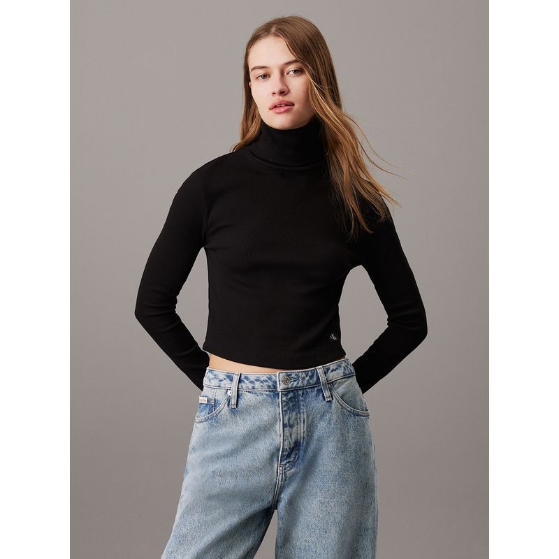 CALVIN KLEIN - Polera LS Woven Label Negro Calvin Klein