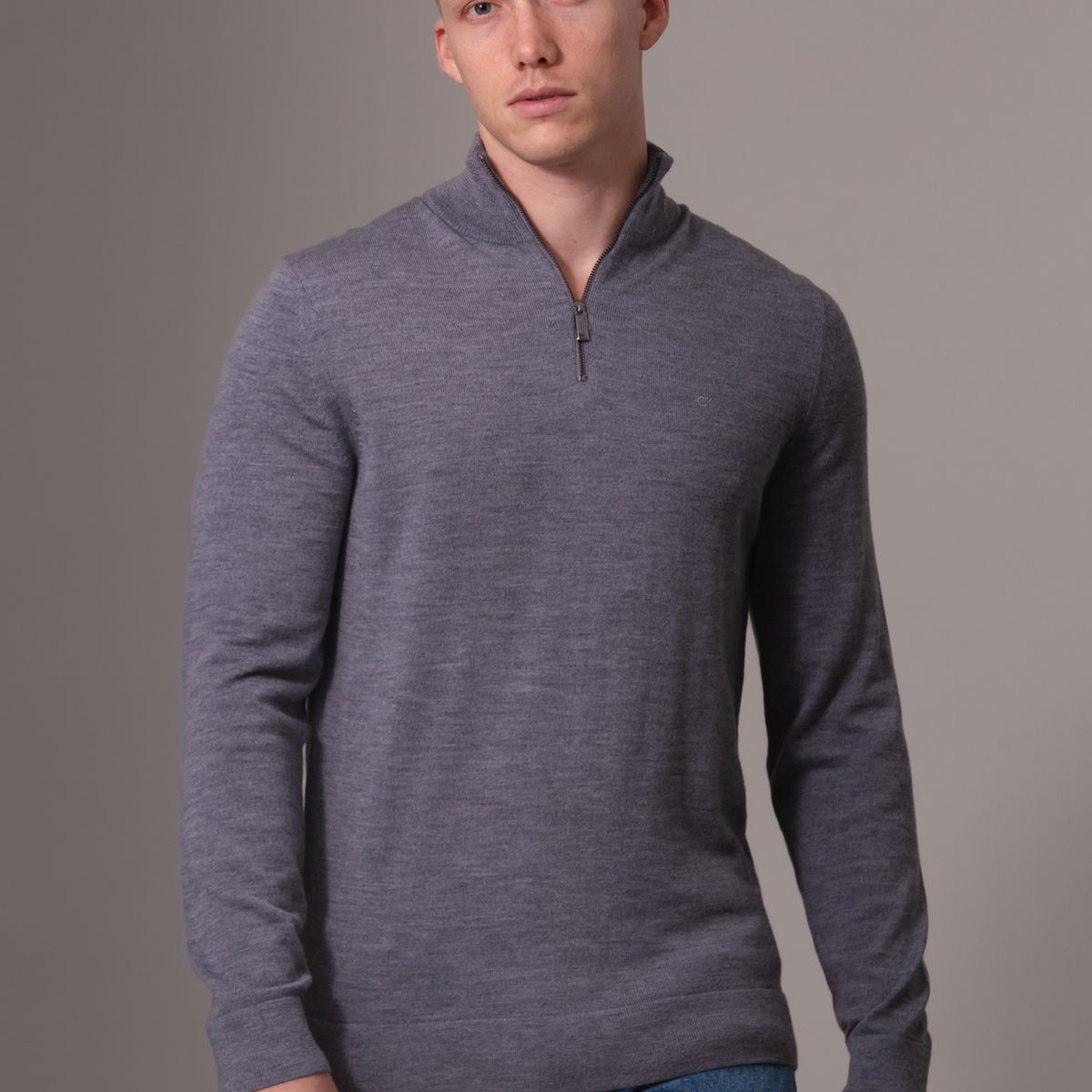 CALVIN KLEIN - Sweater Merino Rws Quarter Zip Gris Calvin Klein