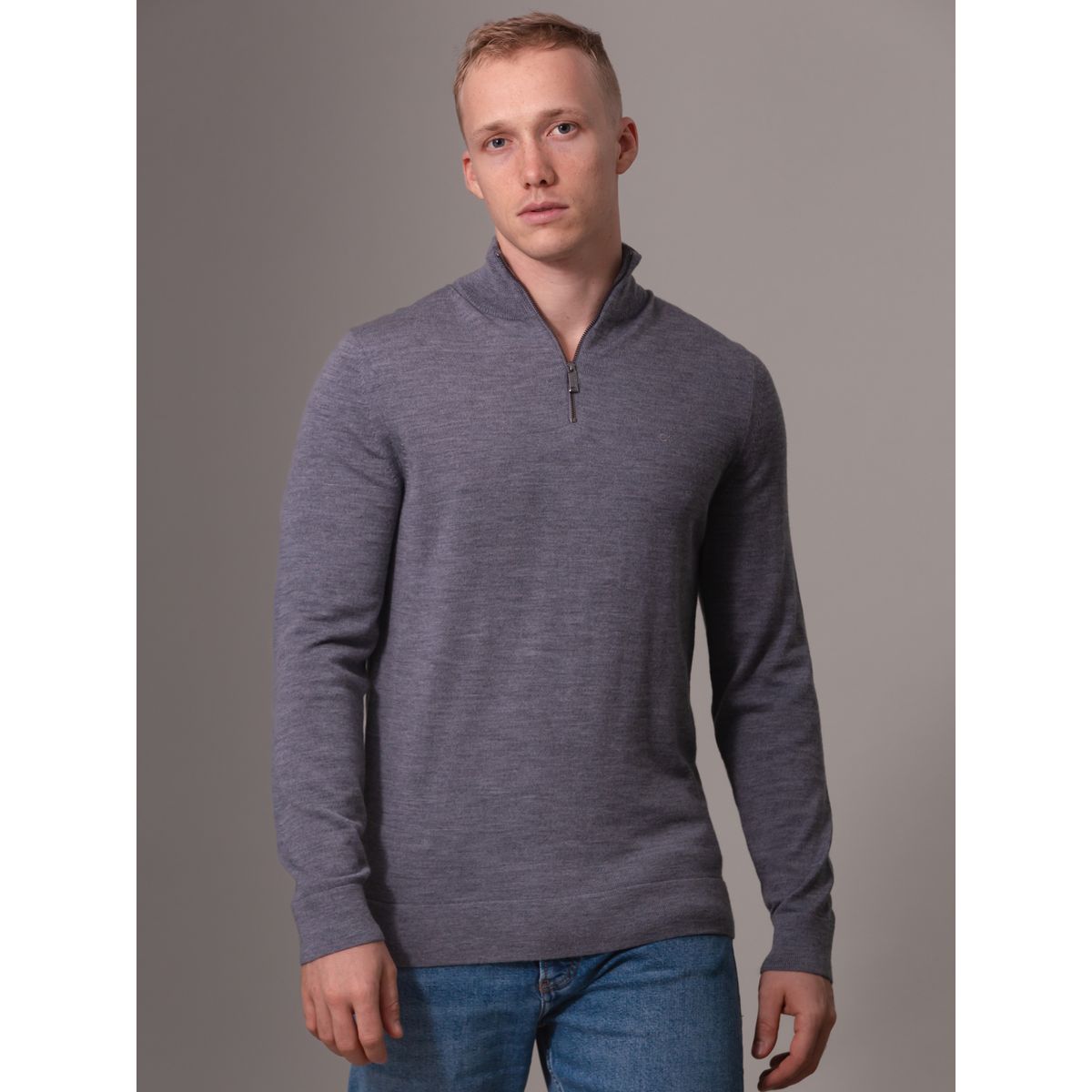 CALVIN KLEIN - Sweater Merino Rws Quarter Zip Gris Calvin Klein
