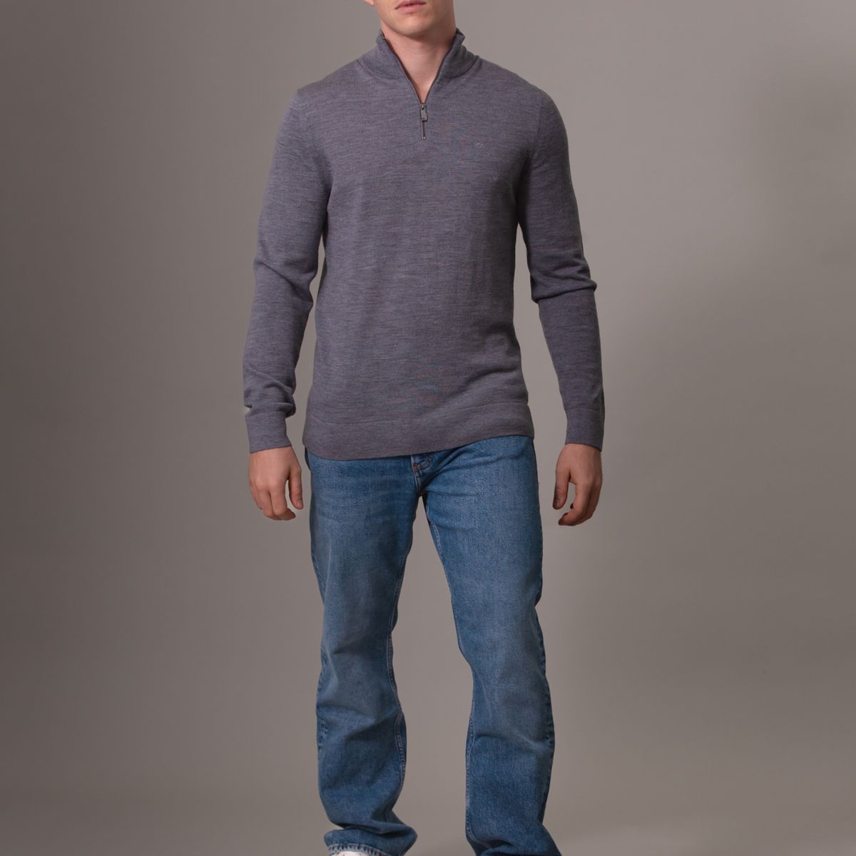 CALVIN KLEIN - Sweater Merino Rws Quarter Zip Gris Calvin Klein