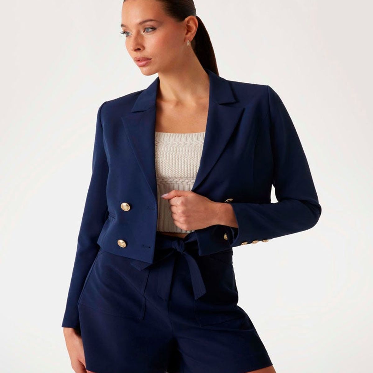 GUESS - Chaqueta Andree Crop Blazer Azul Guess