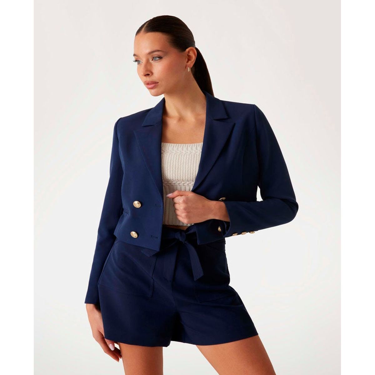 GUESS - Chaqueta Andree Crop Blazer Azul Guess