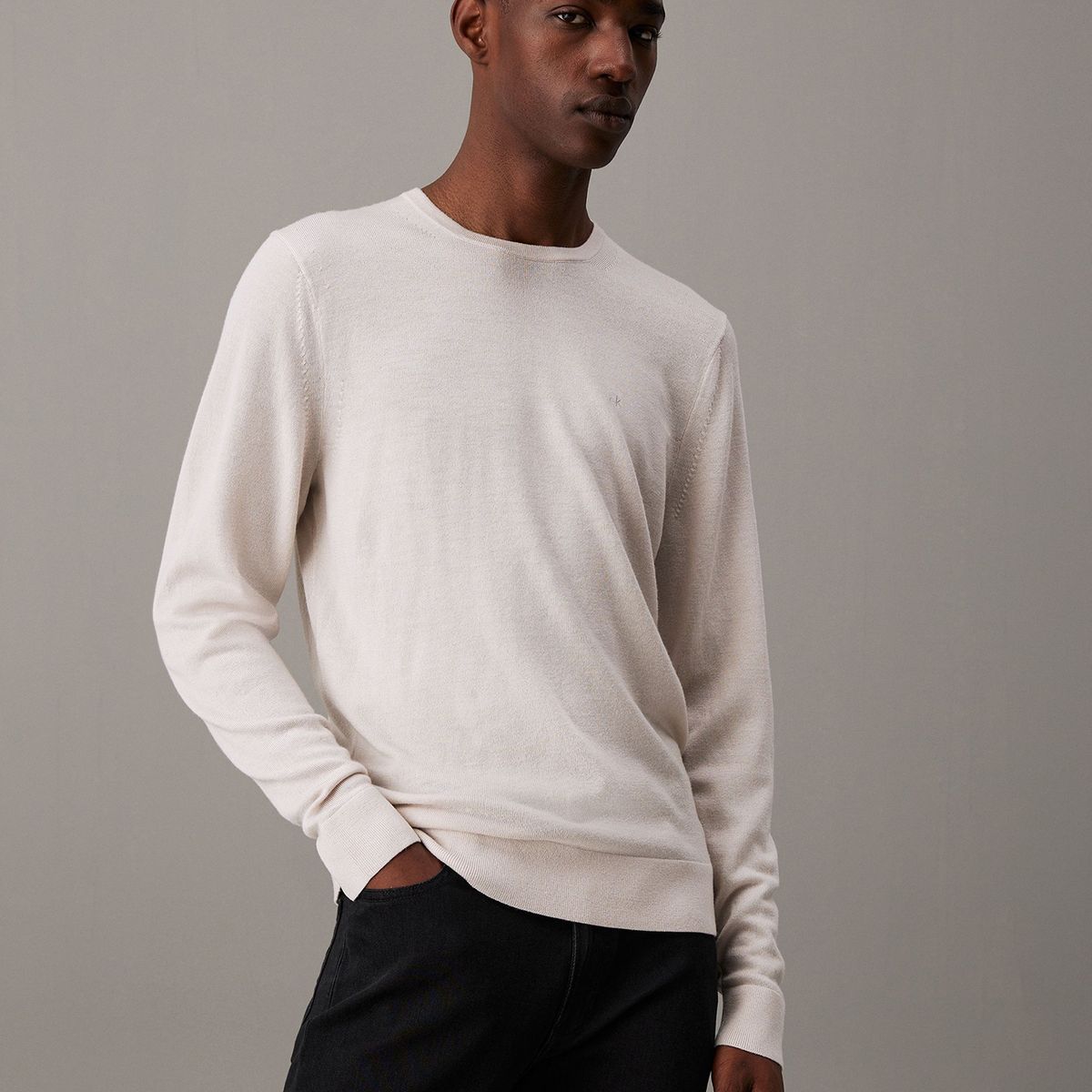 CALVIN KLEIN - Sweater Superior Wool Crew Neck Swea Blanco Calvin Klein