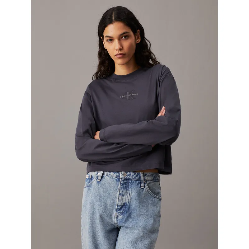 CALVIN KLEIN - Polera LS Monologo Loose Gris Calvin Klein