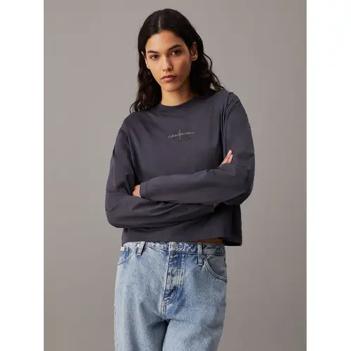 CALVIN KLEIN - Polera LS Monologo Loose Gris