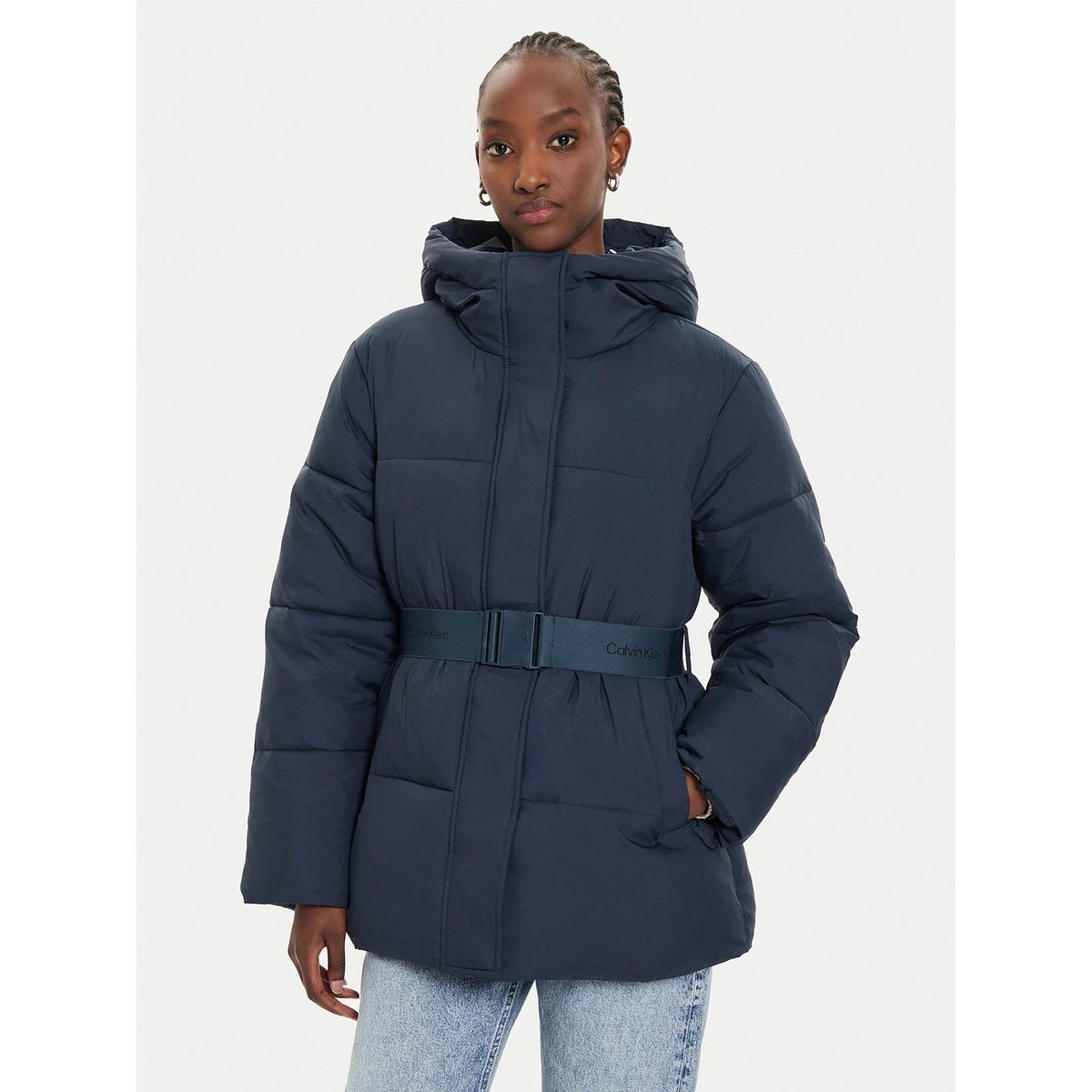 CALVIN KLEIN - Parka Logo Belt Puffer Azul Calvin Klein