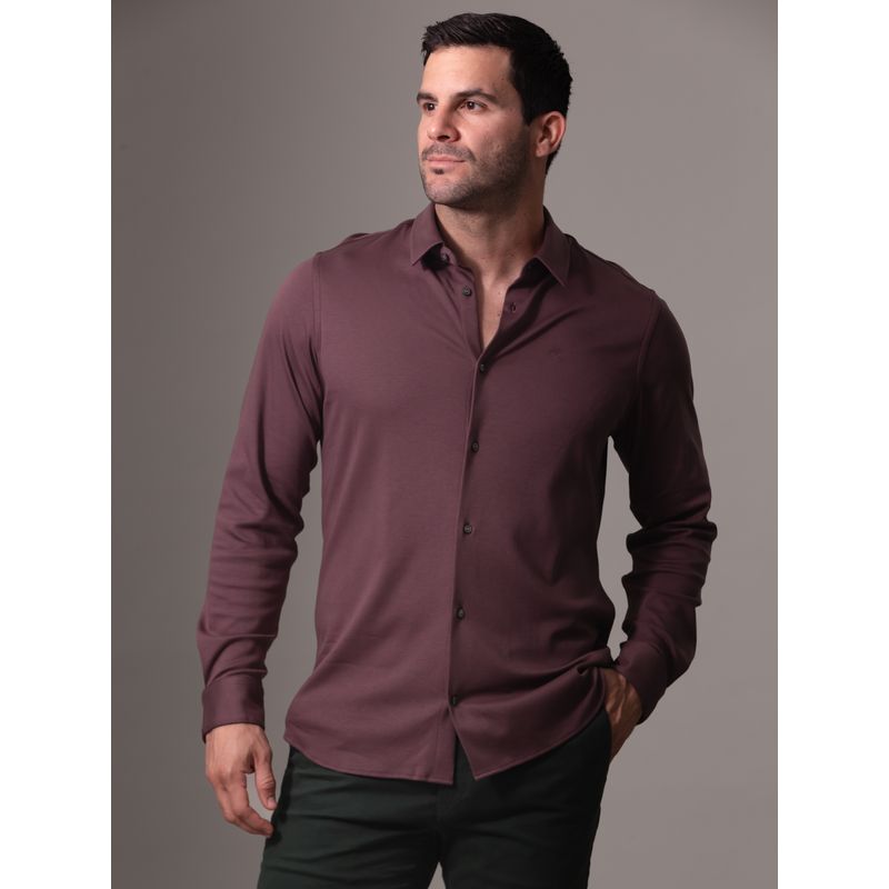 CALVIN KLEIN - Camisa de punto slim suave Burdeo Calvin Klein